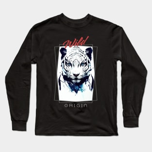 Tiger White Wild Nature Free Spirit Art Brush Painting Long Sleeve T-Shirt